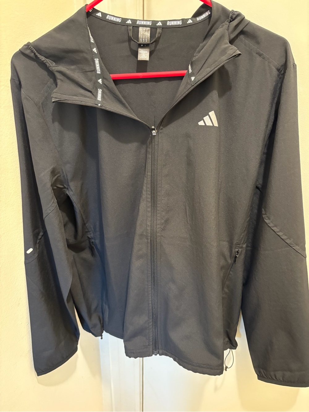 adidas Black Hooded Running Windbreaker Jacket Raincoat